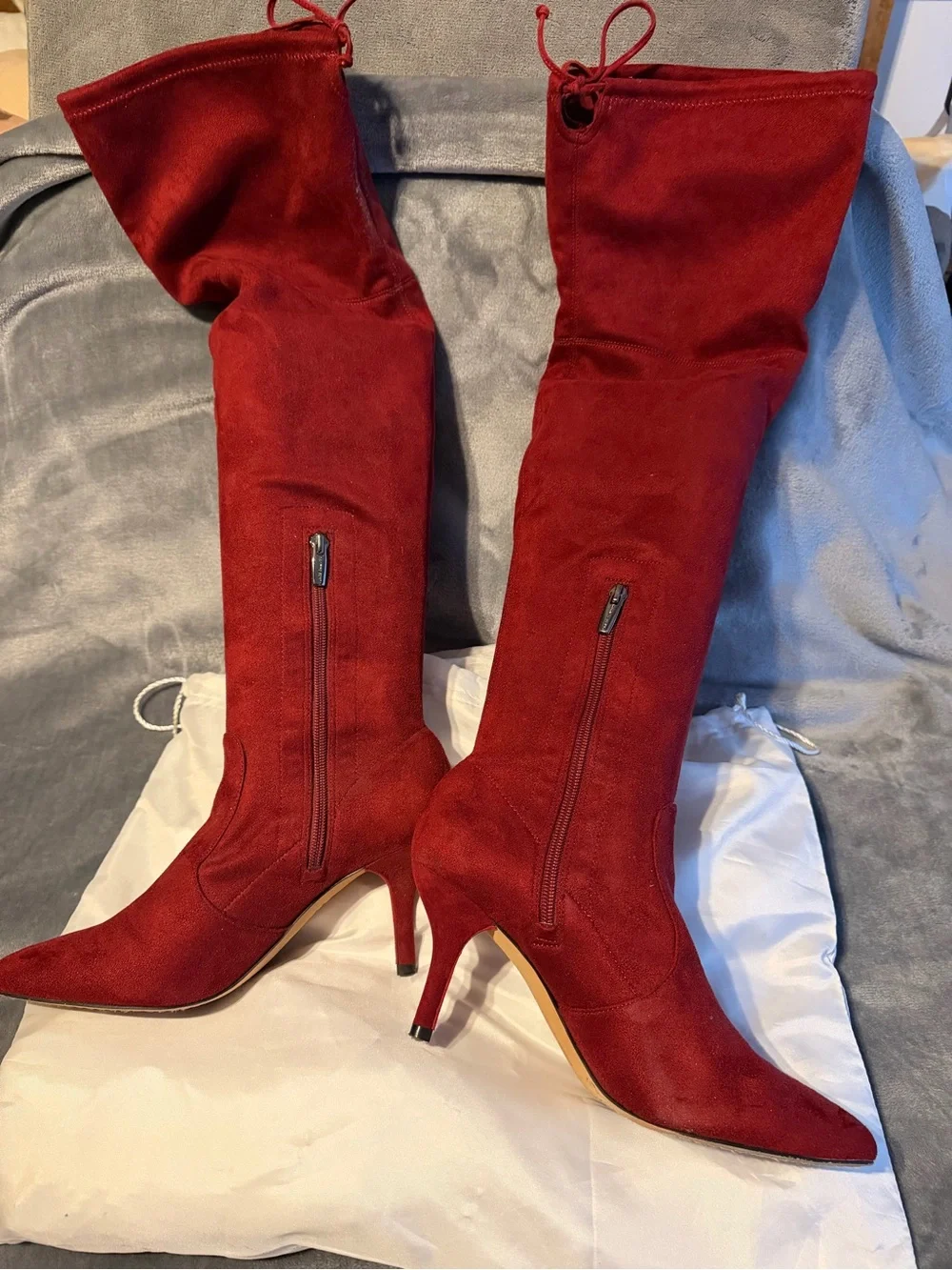 Vince Camuto Red Suede Over-the-Knee Pointed-Toe Stiletto Boots